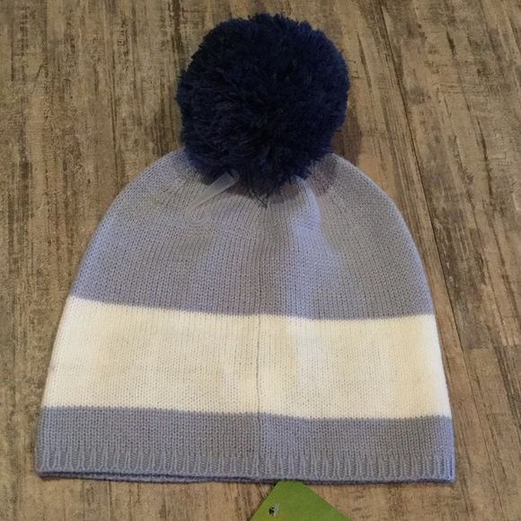 NWT Kate Spade Blue Knit Brrr Pompom Beanie Hat - Picture 7 of 8